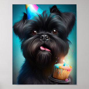 Affenpinscher viert Birthday Balloons cake Poster