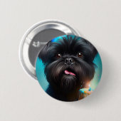 Affenpinscher viert Birthday Balloons cake Ronde Button 5,7 Cm (Voorkant /achterkant)
