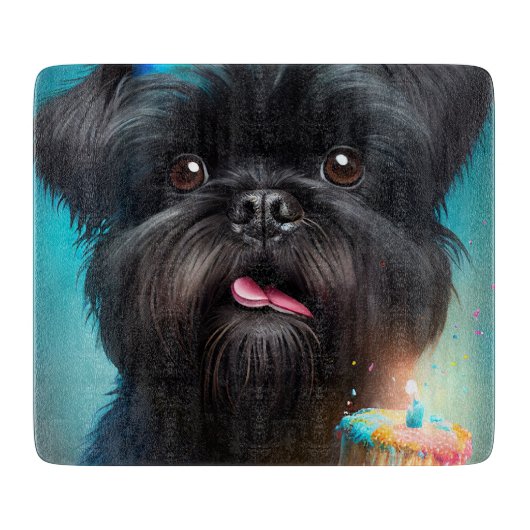 Affenpinscher viert Birthday Balloons cake Snijplank (Voorkant)