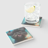 Affenpinscher viert Birthday Balloons cake Stenen Onderzetter (Zijkant)