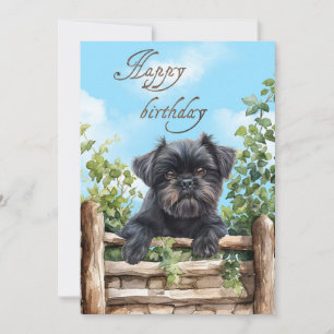 Affenpinscher Waterverf hond gluren over hek Feestdagenkaart