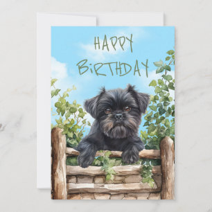 Affenpinscher Waterverf hond gluren over hek Feestdagenkaart