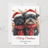 Affenpinscher Waterverf Kerst Minimal Feestdagenkaart (Voorkant)