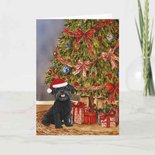 Affenpinscher Waterverf onder de kerstboom Kaart (Voorkant)