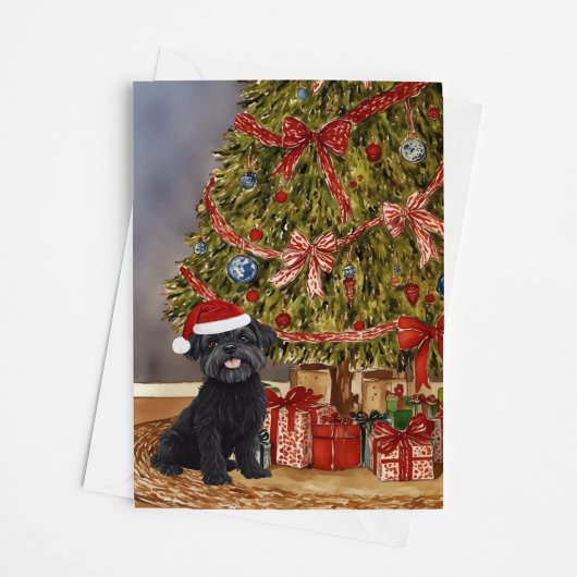 Affenpinscher Waterverf onder de kerstboom Kaart