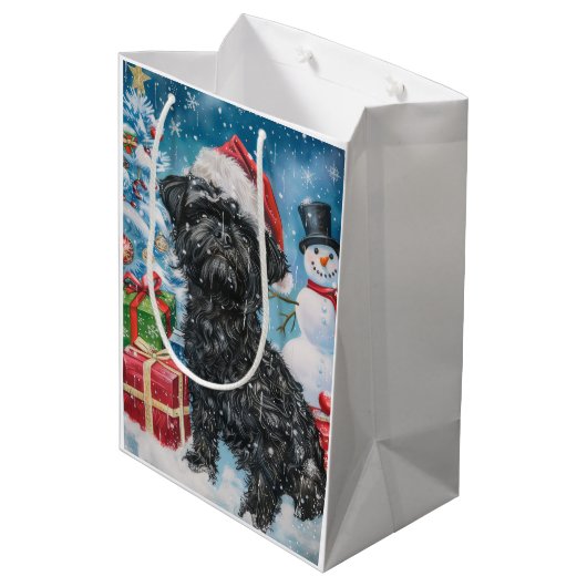 Affenpinscher Winter Wonderland Kerstvreugde Medium Cadeauzakje (Achterkant Gekanteld)