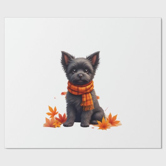 Affenpinscher With Heart Made Of Autumn Leaves Cadeaupapier (Vlak)