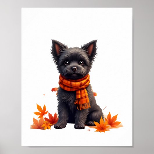 Affenpinscher With Heart Made Of Autumn Leaves Poster (Voorkant)