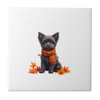 Affenpinscher With Heart Made Of Autumn Leaves Tegeltje