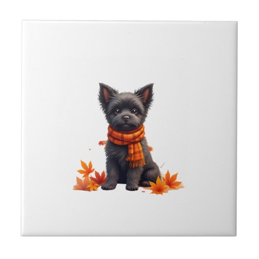 Affenpinscher With Heart Made Of Autumn Leaves Tegeltje (Voorkant)