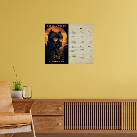 Affenpinscher Zonsondergang Retro Kunstkalender 20 Poster (Woonkamer 2)