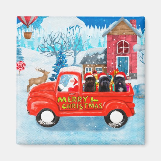 Affenpinschers Dog in kerst Delivery Truck Magneet (Voorkant)