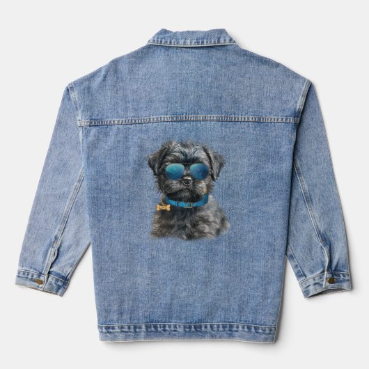Affenspinsher Hond in Zonnebril Denim Jacket (Achterkant)
