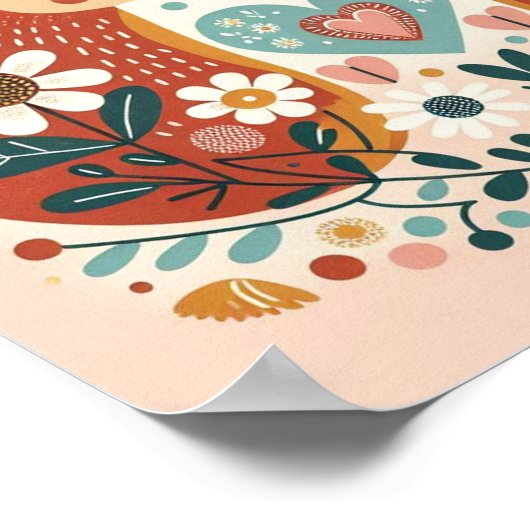 Affiche illustration folk art motif « écureuils » poster (Hoek)