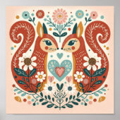 Affiche illustration folk art motif « écureuils » poster (Voorkant)