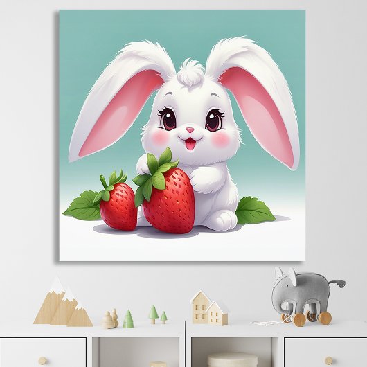 Affiche Konijn Wit met Aardbeien Poster