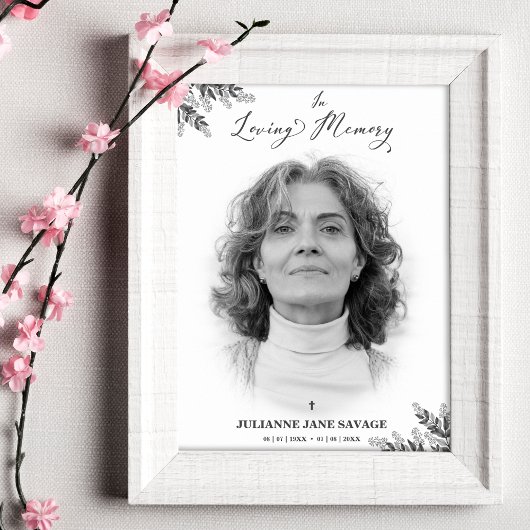 Affiche rouwkaart met zwart-wit foto herinneringsd poster