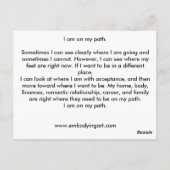 Affirmatie om precies te zijn waar je moet zijn briefkaart (Achterkant)