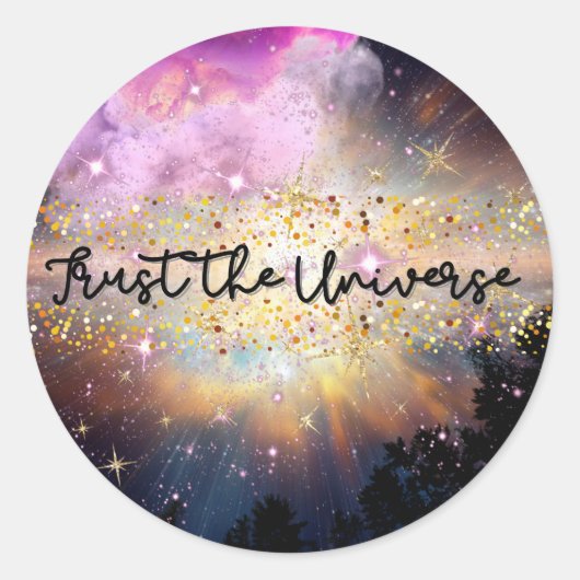 Affirmatie: Vertrouw op het universum Ronde Sticker (Voorkant)