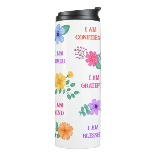 Affirmaties Creëer uw eigen citaten Levendige Bloe Thermosbeker (Gedraaid links)