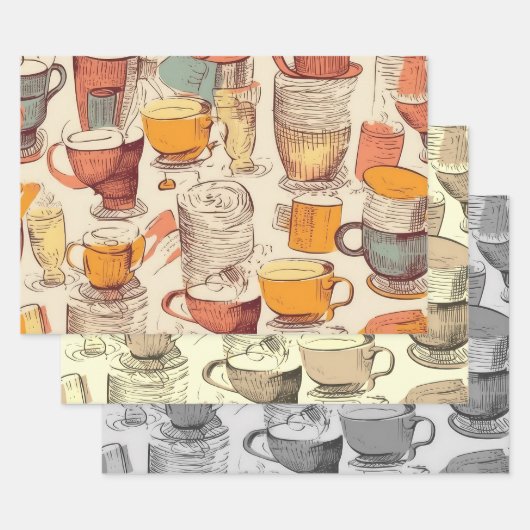 Affogato Koffie efemera collage patroon Inpakpapier Vel (Set)