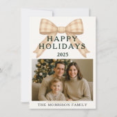Affordable Christmas Plaid Photo Holiday Flat Card Kaart (Voorkant)