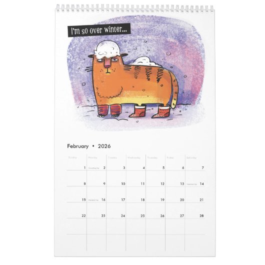 Afgebeeldend gestreken kat kalender (Feb 2026)