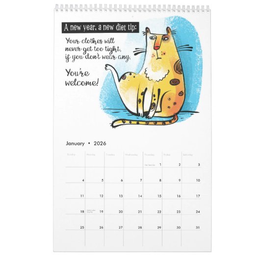 Afgebeeldend gestreken kat kalender (Jan 2026)