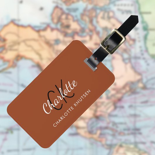 Afgebrand sinaasappel monogrammen bagagelabel