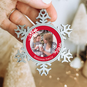 Afgedankte sneeuwvlokken Rode Foto gemonogiseerd Tin Sneeuwvlok Ornament