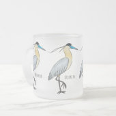 Afgedekte heronvogel cartoon matglas koffiemok (Voorkant links)