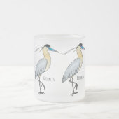 Afgedekte heronvogel cartoon matglas koffiemok (Center)