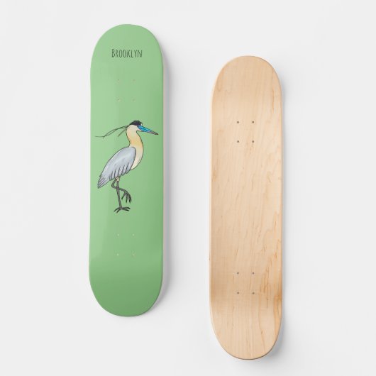 Afgedekte heronvogel cartoon persoonlijk skateboard (Voorkant)