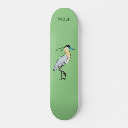 Afgedekte heronvogel cartoon persoonlijk skateboard (Voorkant)