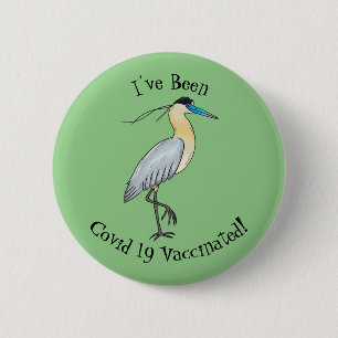 Afgedekte heronvogel cartoon ronde button 5,7 cm