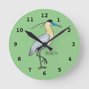 Afgedekte heronvogel cartoon ronde klok