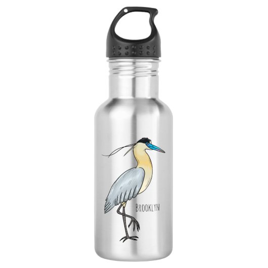 Afgedekte heronvogel cartoon waterfles  (Voorkant)