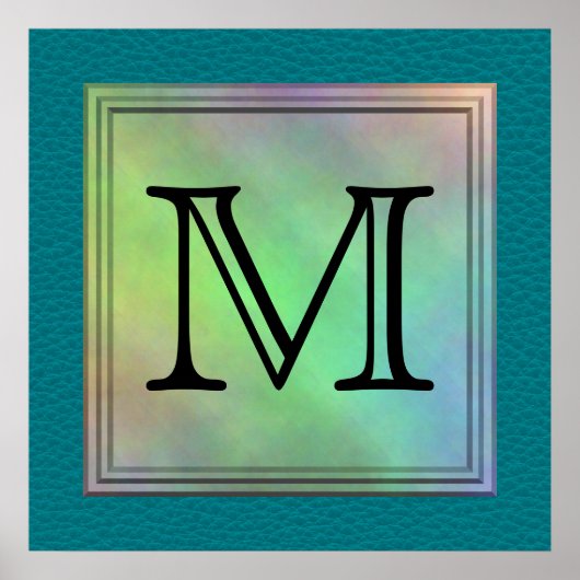 Afgedrukt Afbeelding aangepast monogram op Blauwgr Poster (Voorkant)
