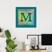 Afgedrukt Afbeelding aangepast monogram op Blauwgr Poster (Thuiskantoor)