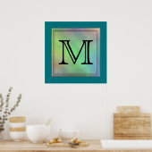 Afgedrukt Afbeelding aangepast monogram op Blauwgr Poster (Keuken)