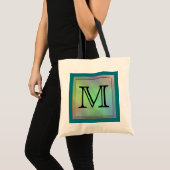 Afgedrukt Afbeelding aangepast monogram op Blauwgr Tote Bag (Voorkant (product))