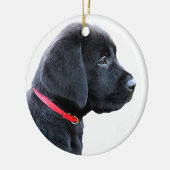 Afgedrukt in rood - zwart lab keramisch ornament (Links)