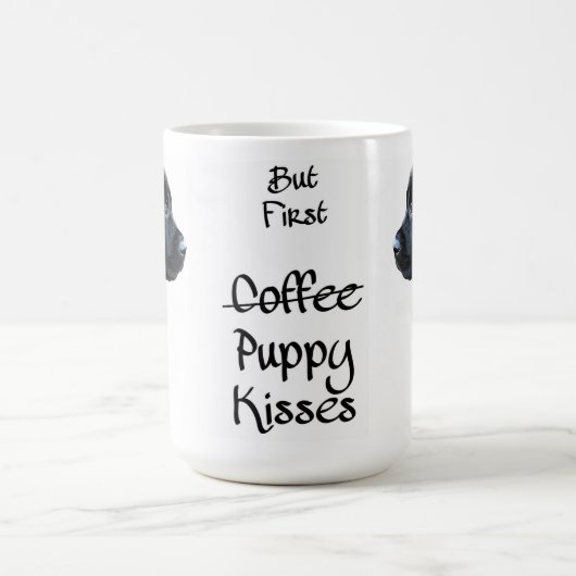 Afgedrukt in rood - zwart lab koffiemok (Center)