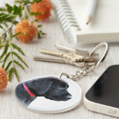 Afgedrukt in rood - zwart lab sleutelhanger (Voorkant Rechts)