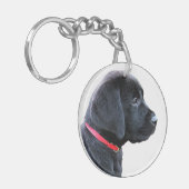 Afgedrukt in rood - zwart lab sleutelhanger (Voorkant Links)