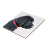 Afgedrukt in rood - zwart lab tegeltje (Zijkant)