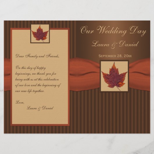 AFGEDRUKT RIBBON Autumn Leaf, Stripe Wedding Progr (Voorkant)