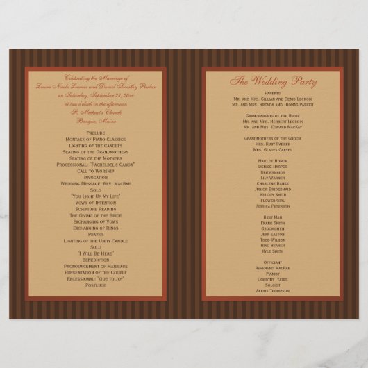 AFGEDRUKT RIBBON Autumn Leaf, Stripe Wedding Progr (Achterkant)