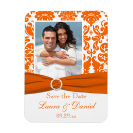 AFGEDRUKT RIBBON Oranje Damask Save the Date Magne Magneet