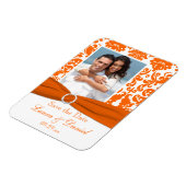 AFGEDRUKT RIBBON Oranje Damask Save the Date Magne Magneet (Linkerzijde)